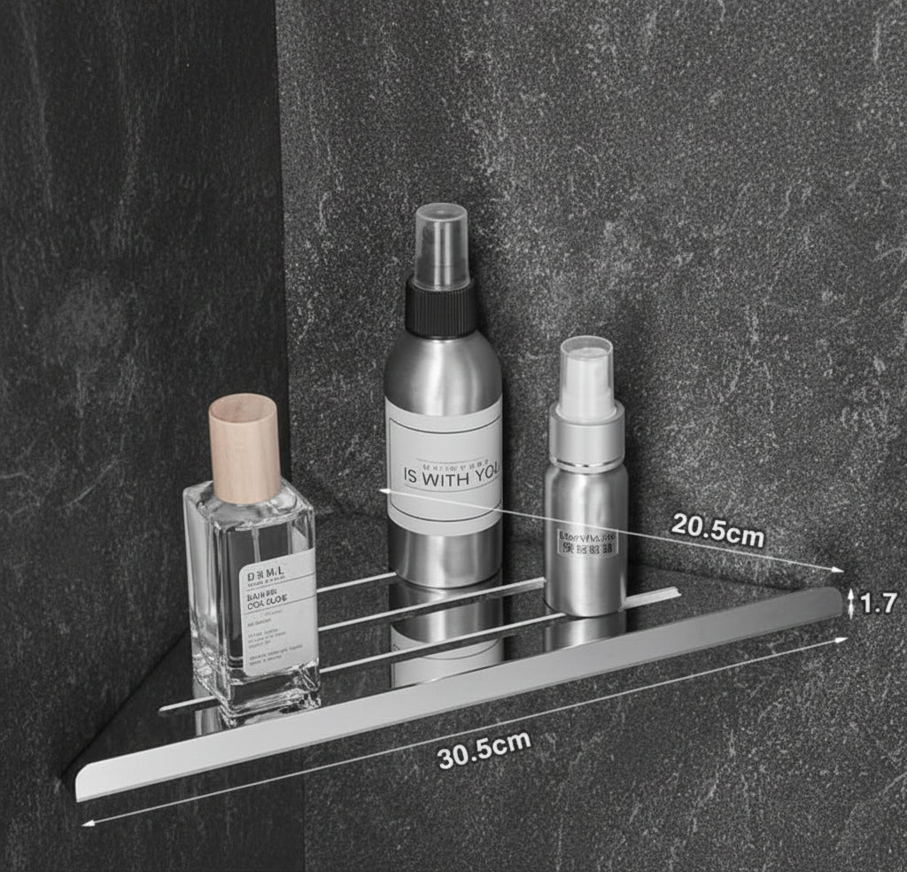 Shower Caddy, Triangular Corner Shelf with Raised Front Edge