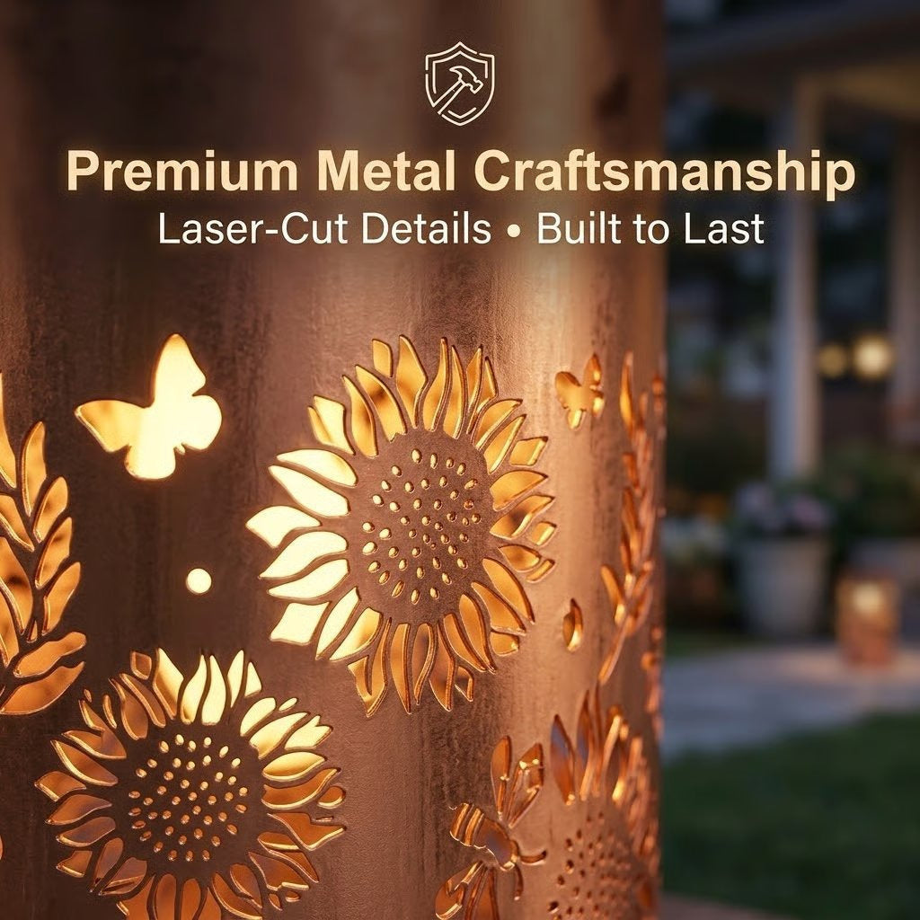 Solar Lights Metal Lantern with Sunflower and Butterfly Projections