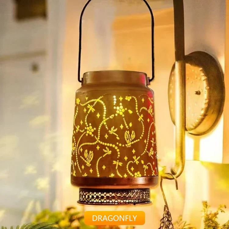 Solar Lights, Weatherproof Metal Lantern with Warm LED Light
