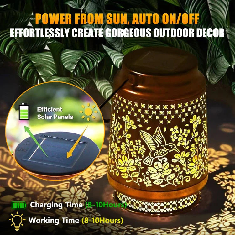 Solar Lights, Weatherproof Metal Lantern with Warm LED Light
