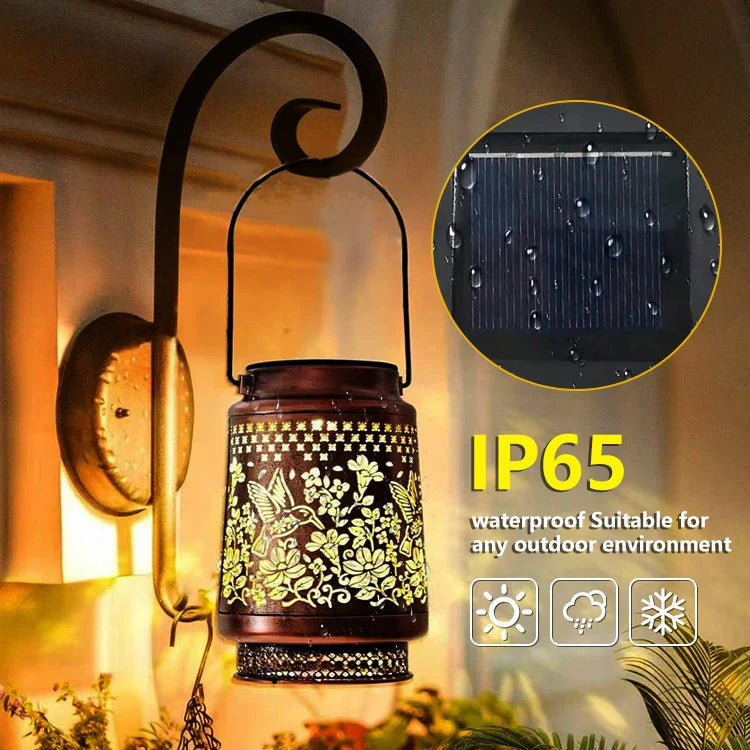 Solar Lights, Weatherproof Metal Lantern with Warm LED Light