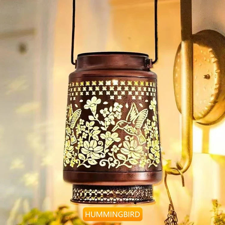 Solar Lights, Weatherproof Metal Lantern with Warm LED Light