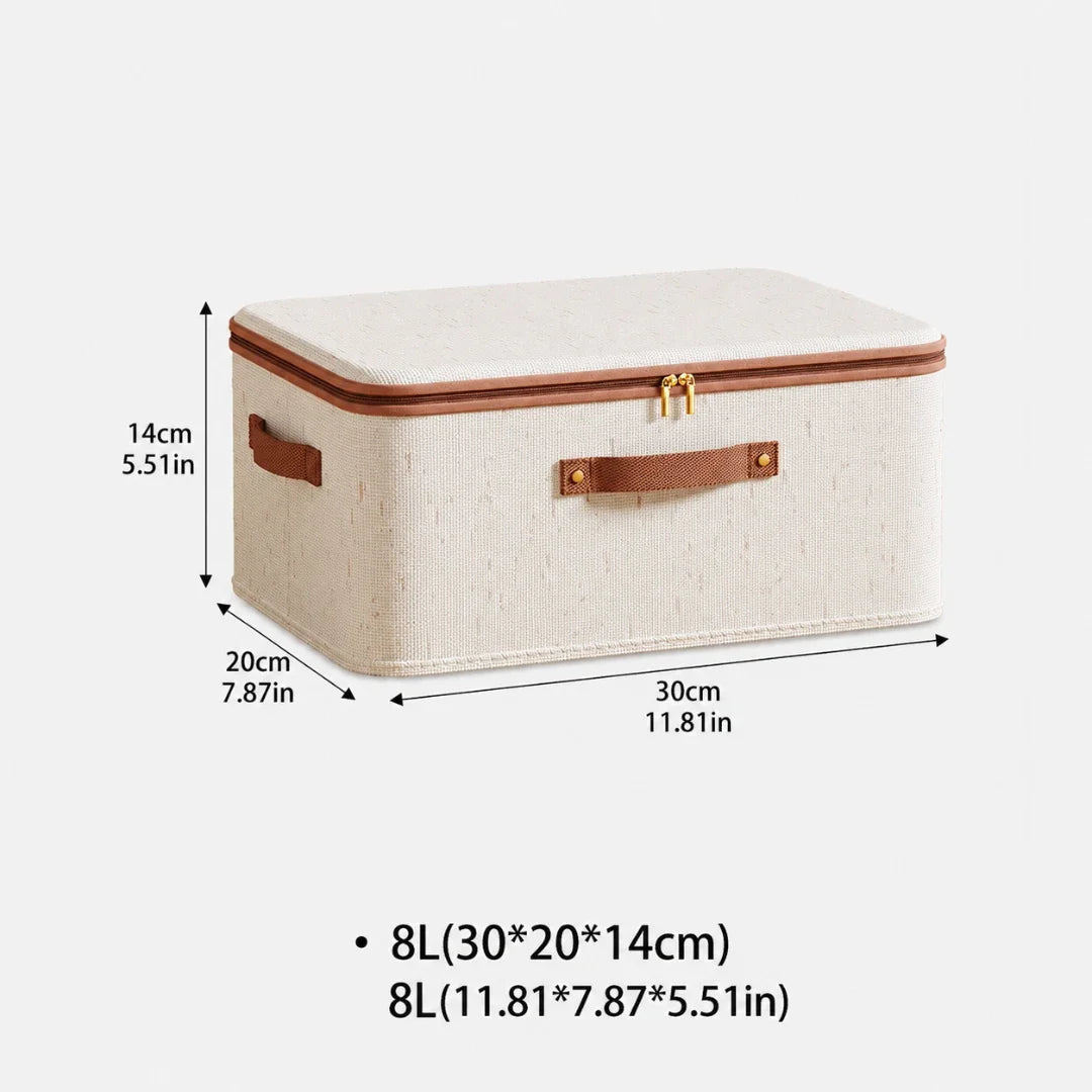 Storage Box in Cotton and Linen, Foldable with Zipped Lid