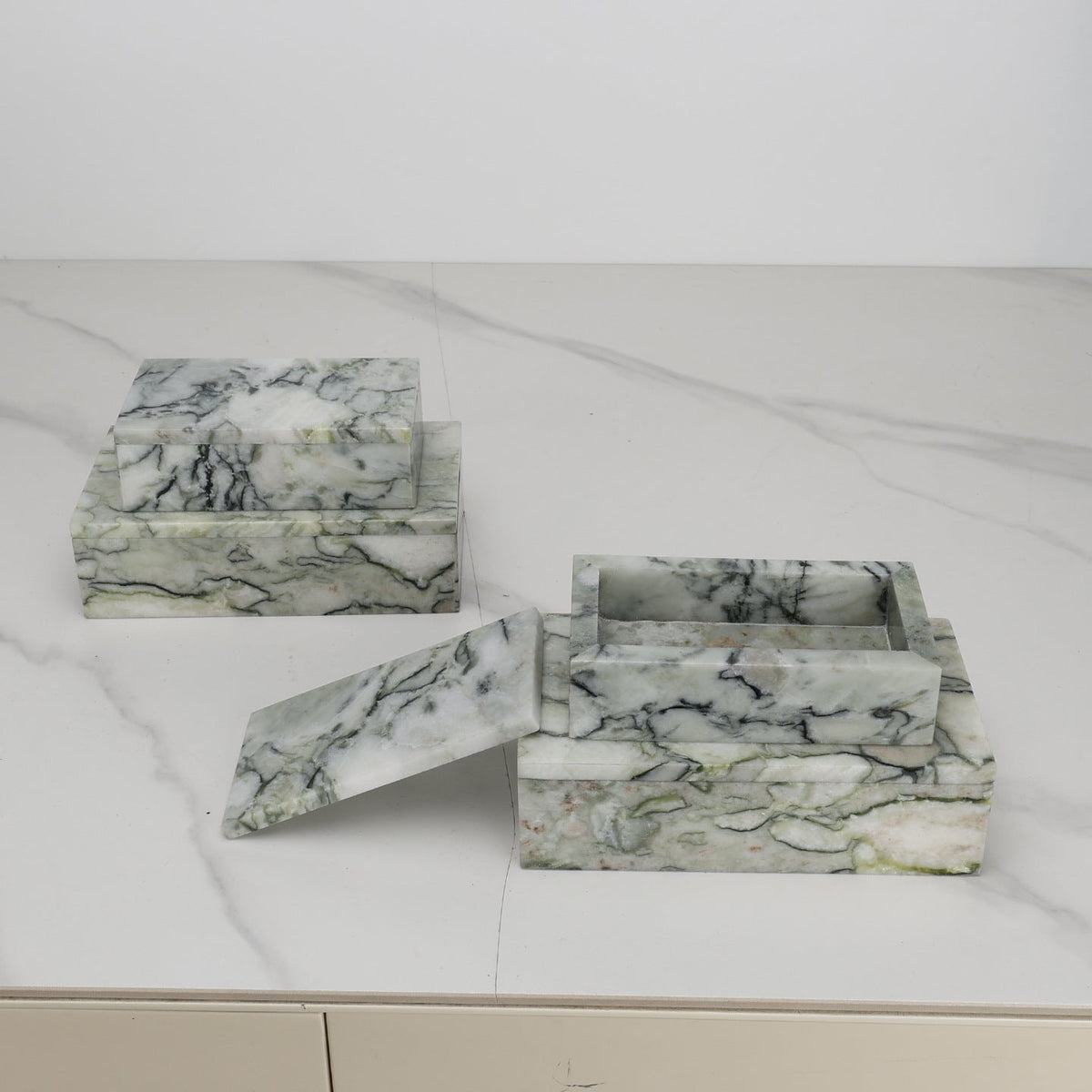 Storage Box in Solid Natural Marble with Lid, Jewellery Box