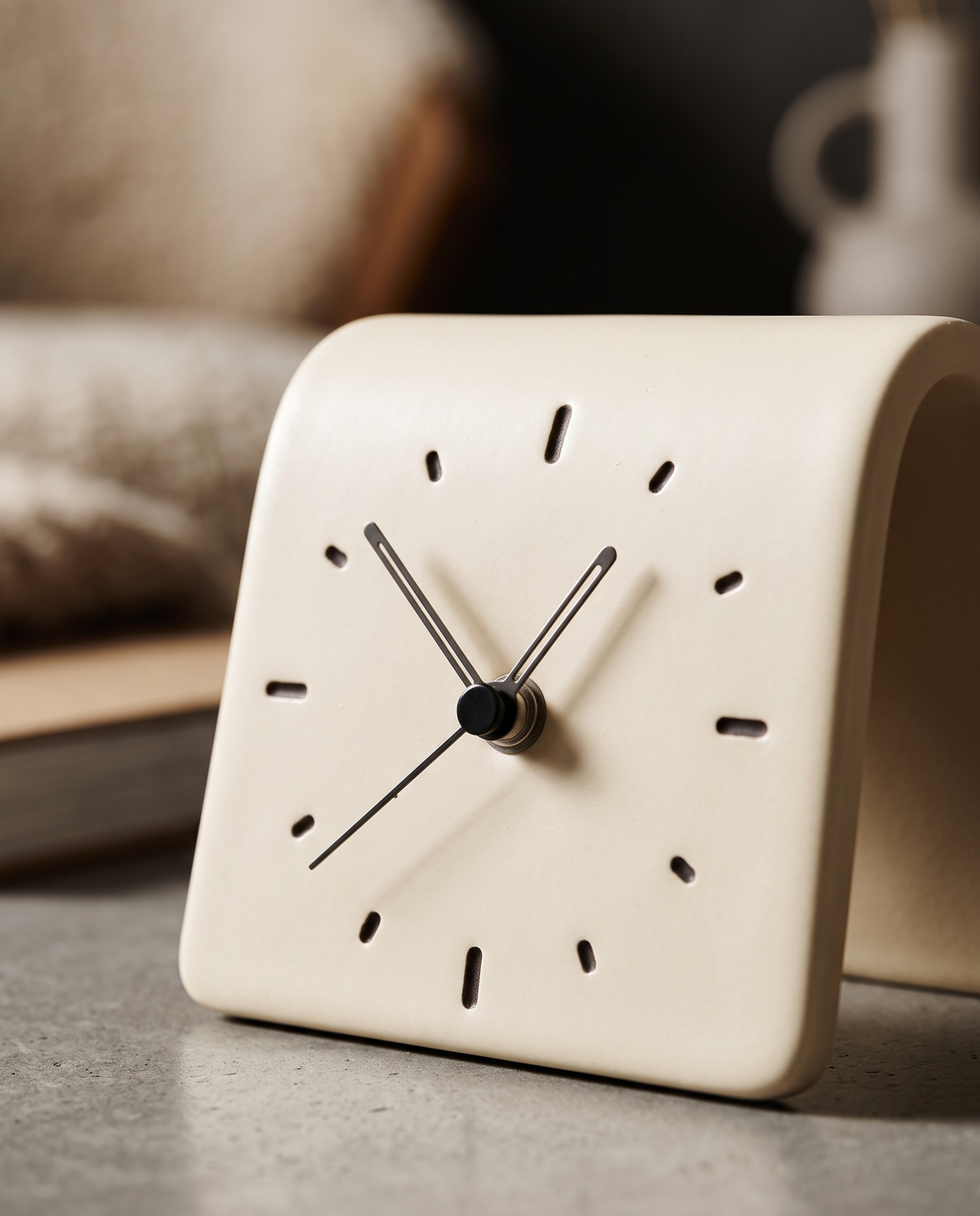 Table Clock in Ceramic, Square Shape with Silent Quartz Movement