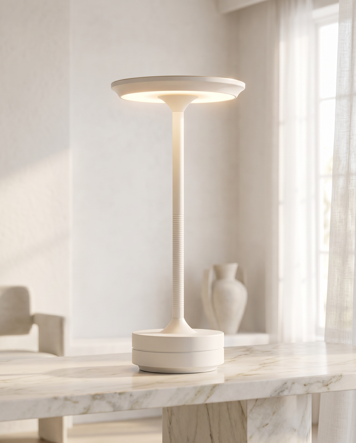 Table Lamp in Aluminium, Cordless Rechargeable LED with Touch Dimming