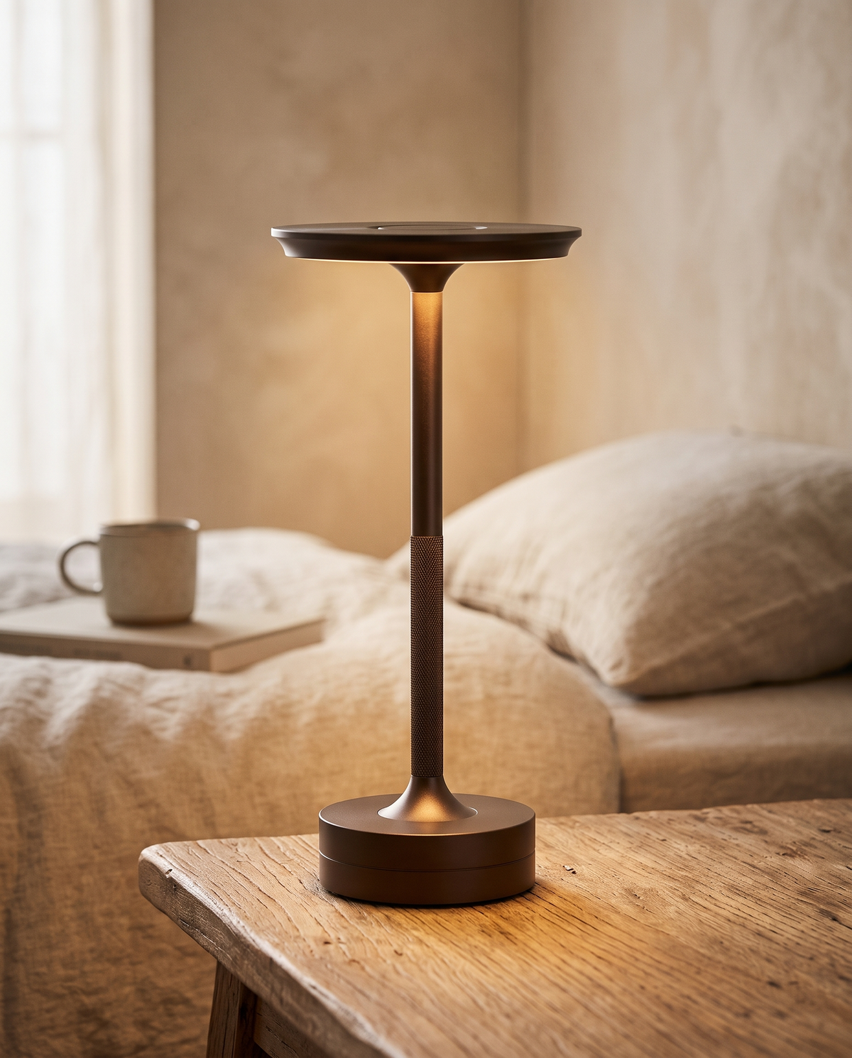 Table Lamp in Aluminium, Cordless Rechargeable LED with Touch Dimming