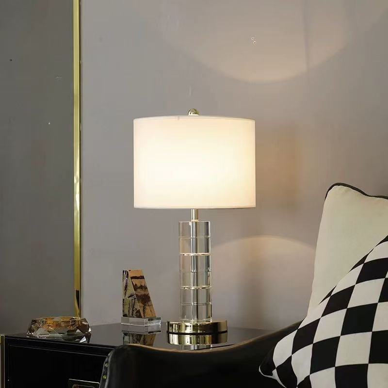 Table Lamp in Crystal Glass with Metal Base and Fabric Shade, Dimmable