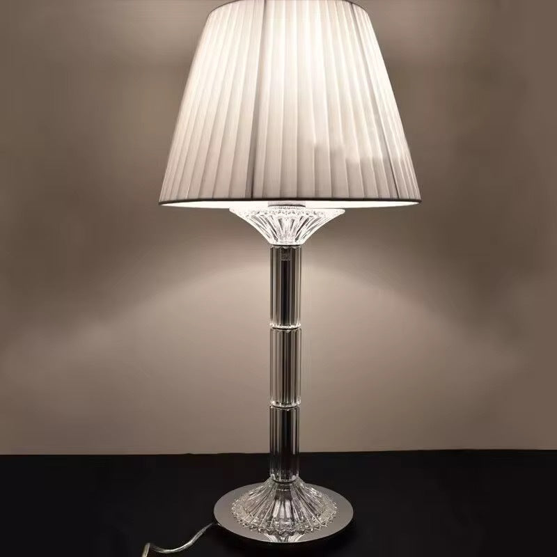 Table Lamp in Crystal Glass with Pleated Fabric Shade, Dimmable