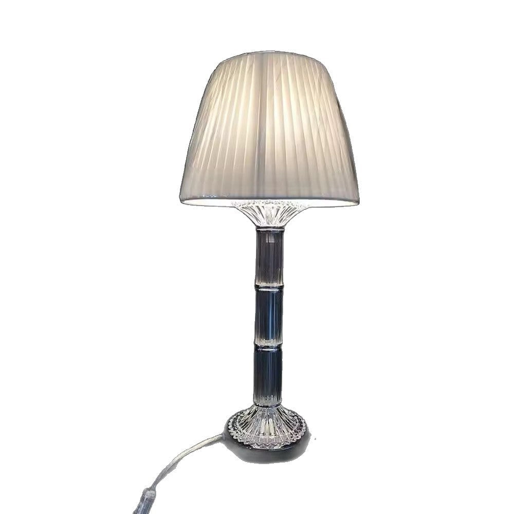 Table Lamp in Crystal Glass with Pleated Fabric Shade, Dimmable