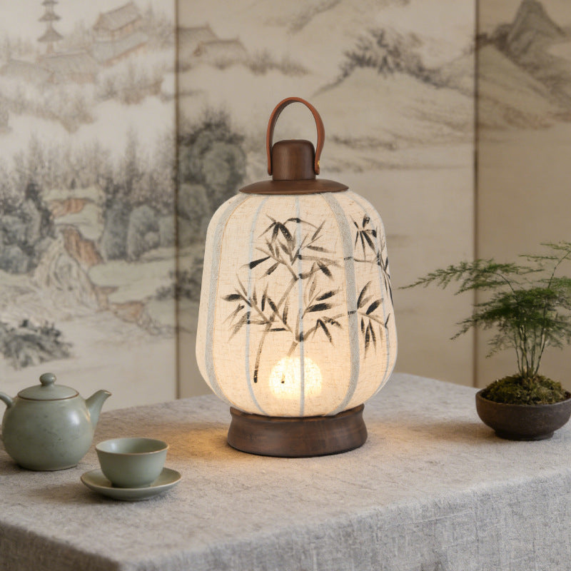 Table Lamp in Linen and Solid Walnut, Cordless Dimmable Lantern