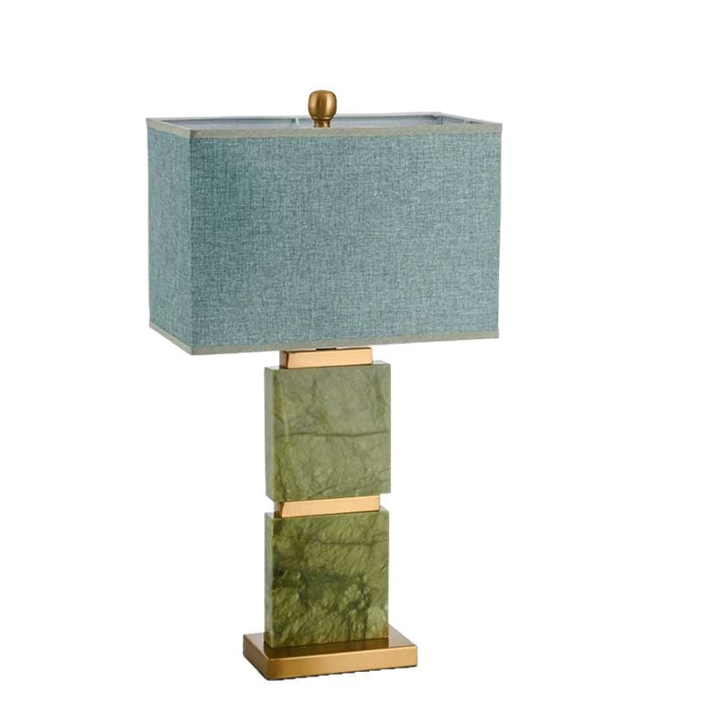 Table Lamp in Marble with Brass Details and Rectangular Fabric Shade