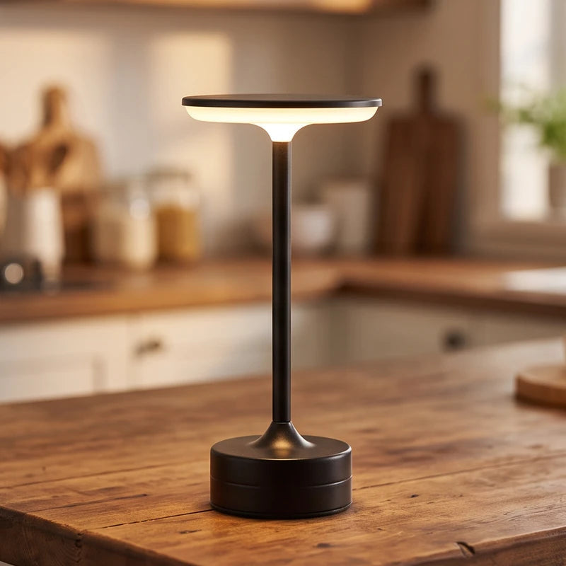 Table Lamp in Metal, Cordless Rechargeable LED with Touch Dimming