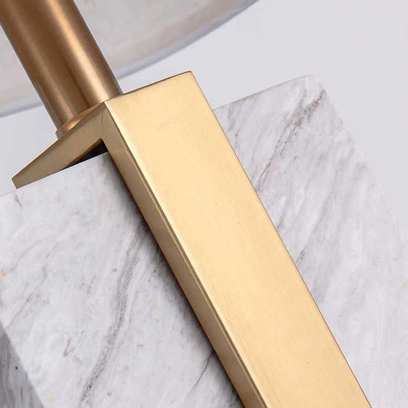 Table Lamp in Natural Marble and Brushed Brass with Linen Shade