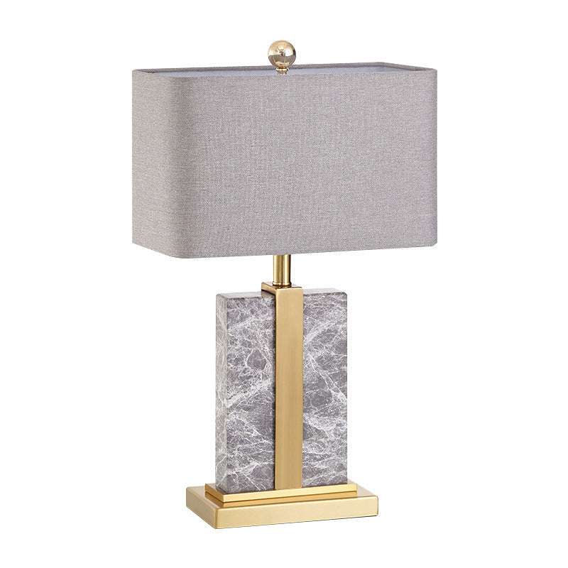Table Lamp in Natural Marble and Brushed Brass with Linen Shade