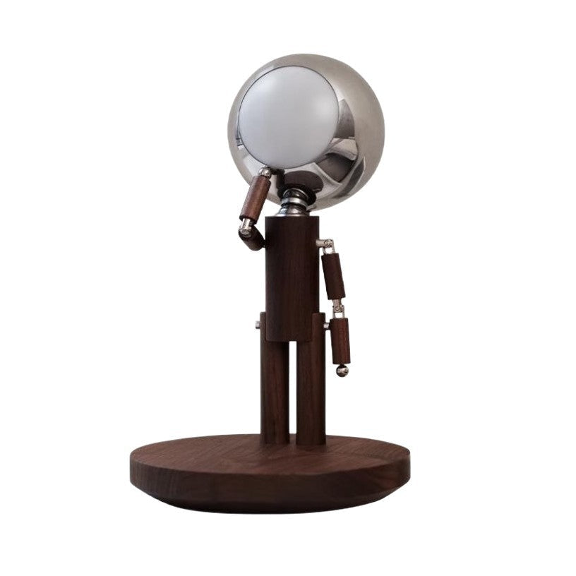 Table Lamp in Solid Wood, Robot Shape with Movable Limbs, Dimmable