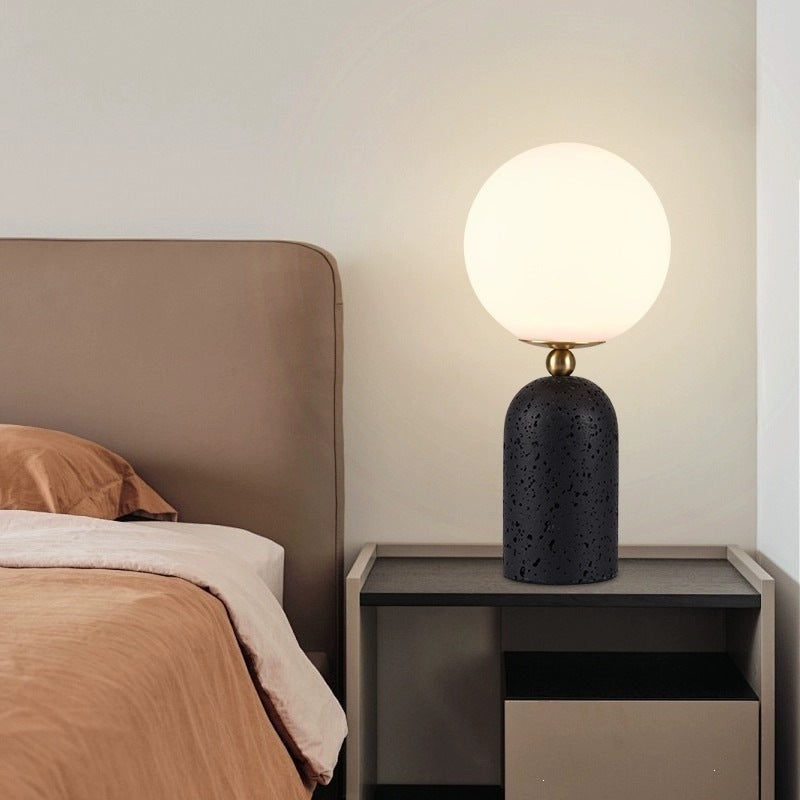 Table Lamp with Opal Glass Globe, Dimmable, Brass Detail