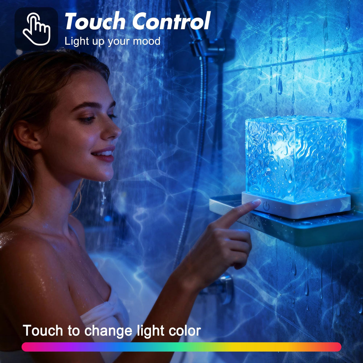 Table Lamp, LED Cube with Water Ripple Projection and Remote Control
