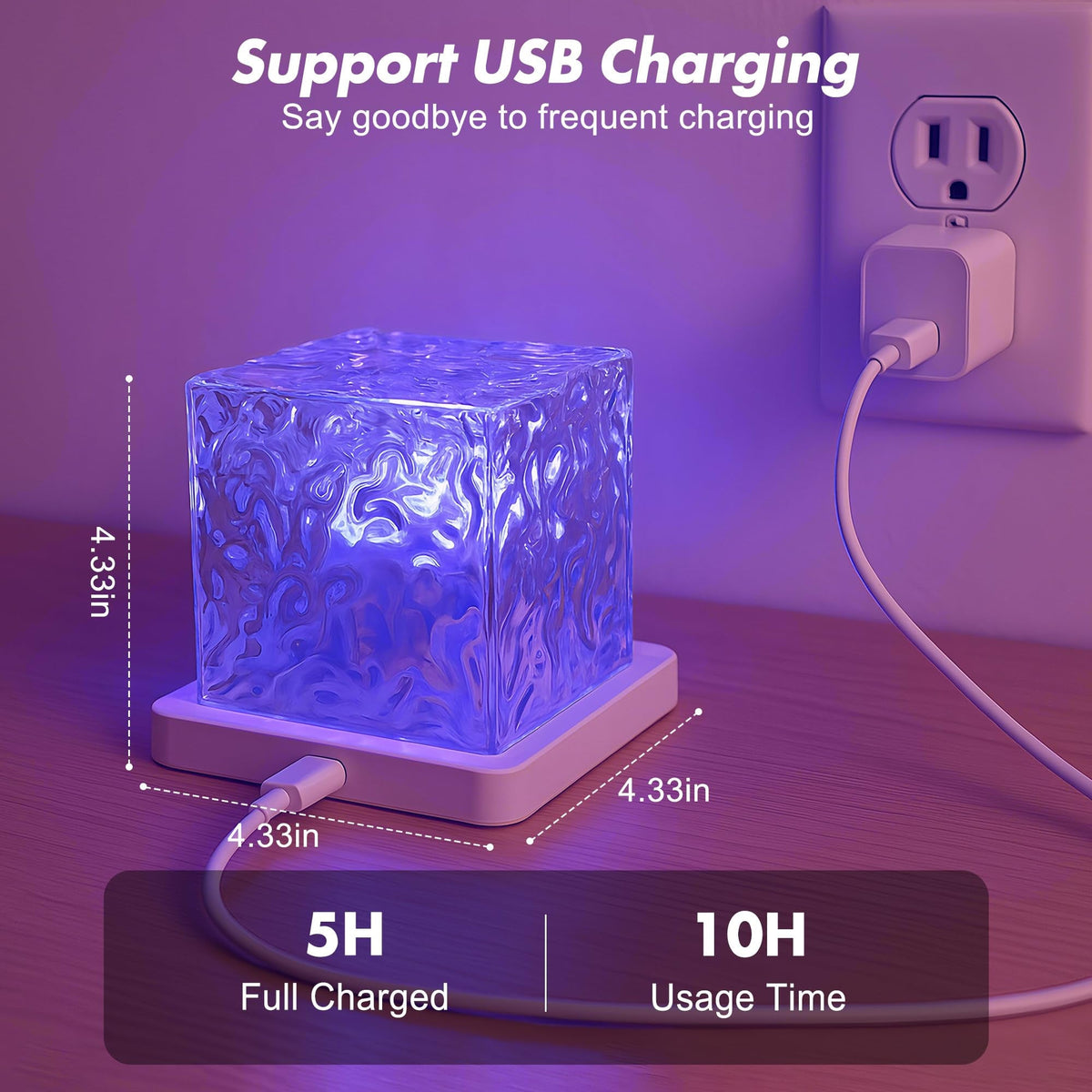 Table Lamp, LED Cube with Water Ripple Projection and Remote Control