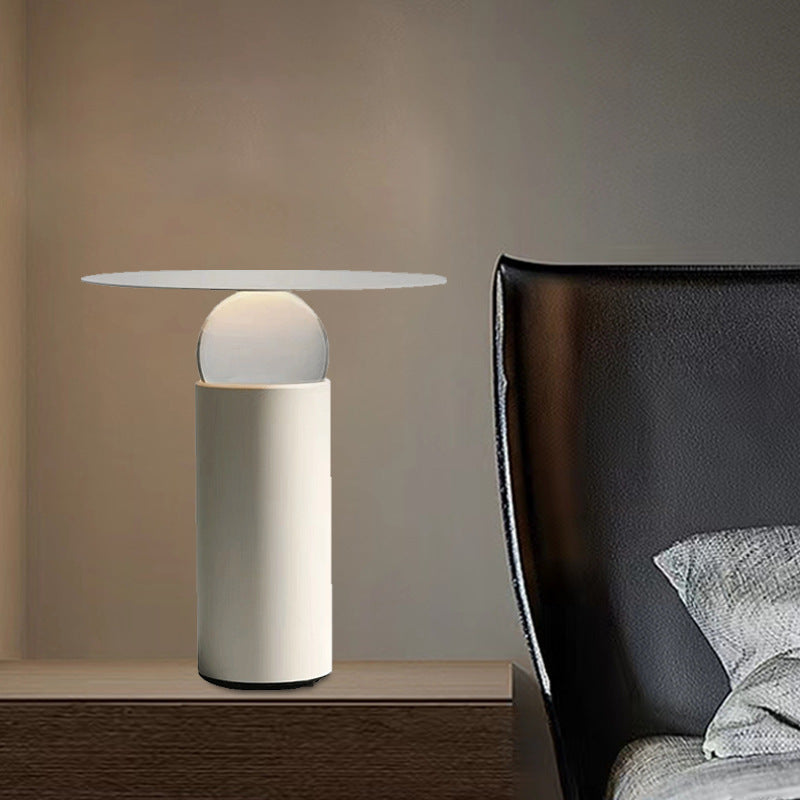 Table Lamp with Glass Globe, Powder-Coated Metal Cylinder, Dimmable