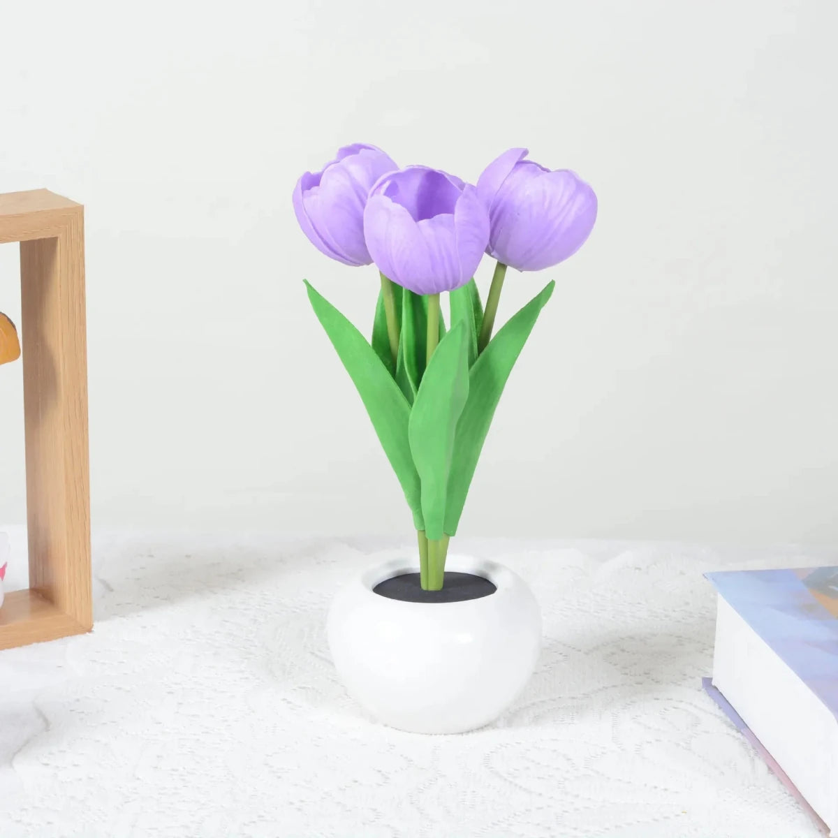 Table Lamp with LED Tulips, Ceramic Pot and Warm Light