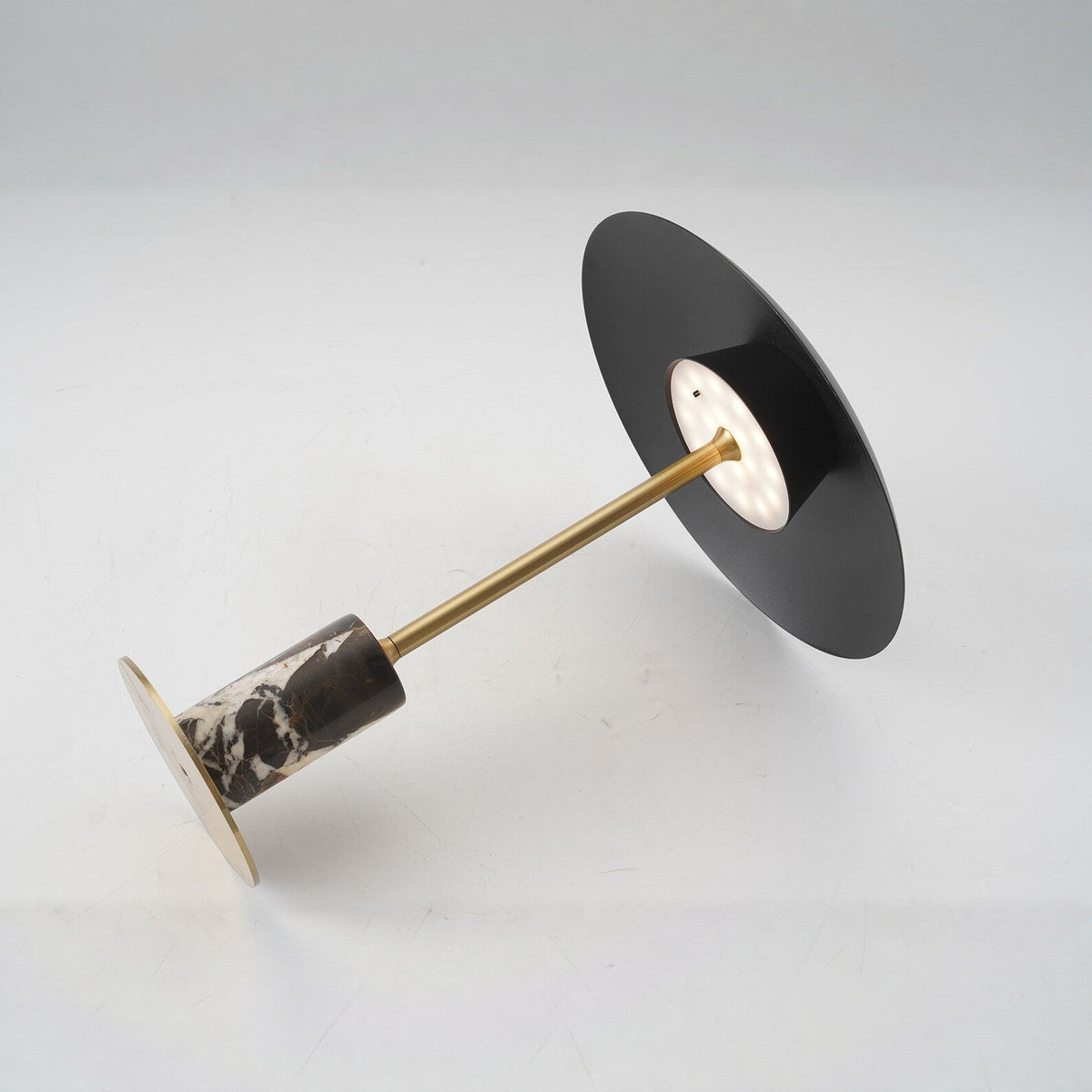 Table Lamp with Natural Marble Base, Brushed Brass Stem, Dimmable Light