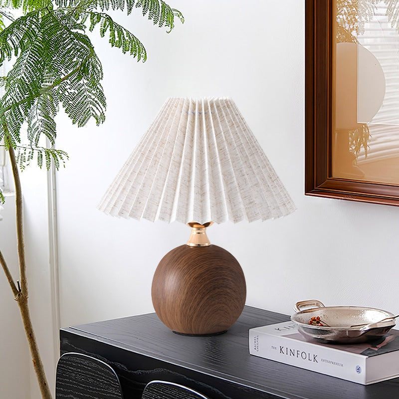 Table Lamp with Pleated Fabric Shade, LED and Three Light Colours