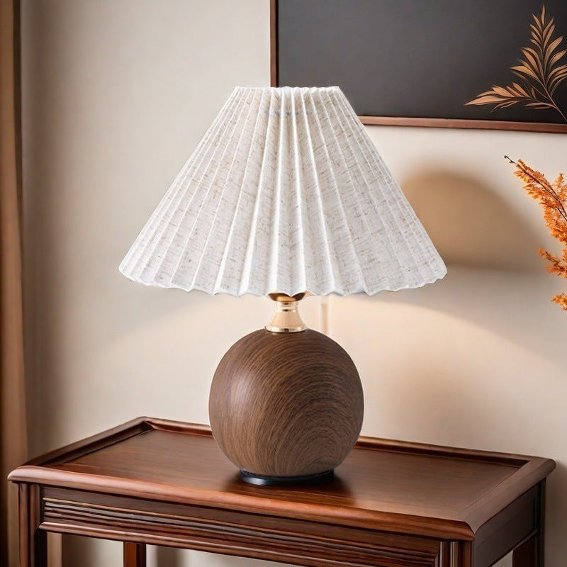Table Lamp with Pleated Fabric Shade, LED and Three Light Colours