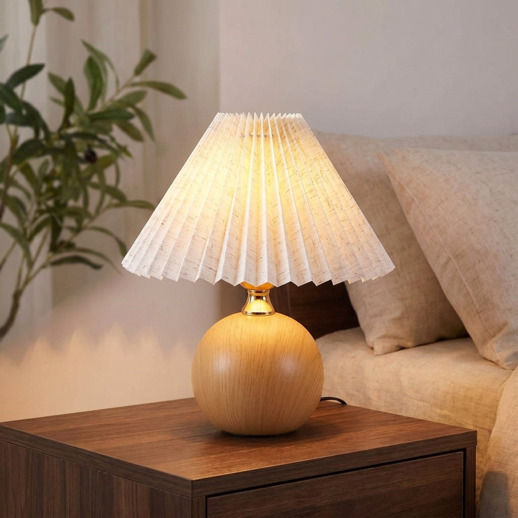 Table Lamp with Pleated Fabric Shade, LED and Three Light Colours