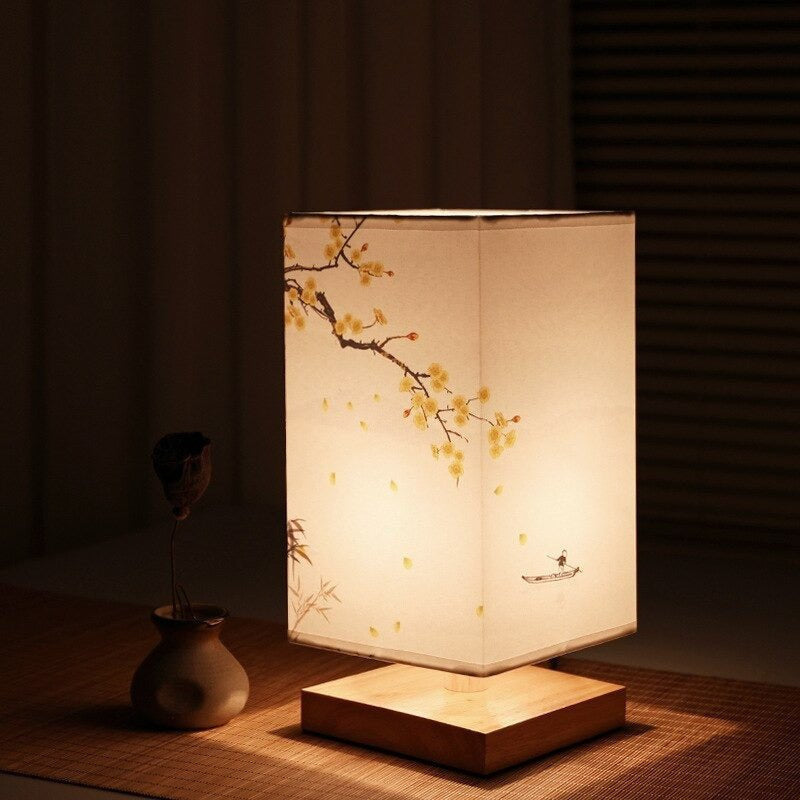 Table Lamp with Rectangular Paper Shade, Soft Warm Light