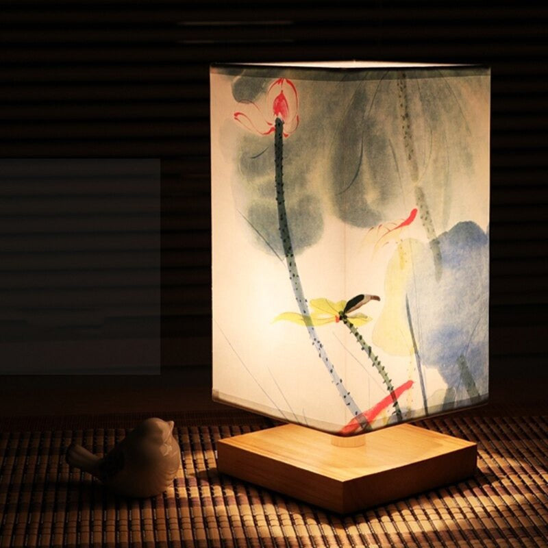 Table Lamp with Rectangular Paper Shade, Soft Warm Light