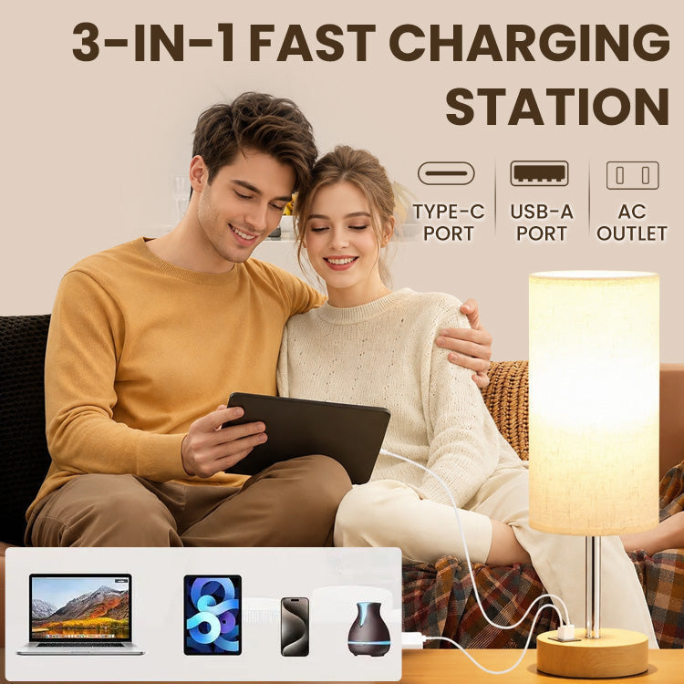 Table Lamp with Touch Dimming, USB-C, USB-A and Power Socket