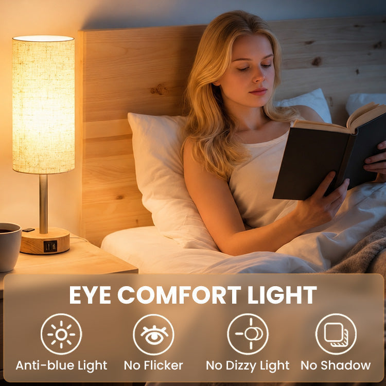 Table Lamp with Touch Dimming, USB-C, USB-A and Power Socket