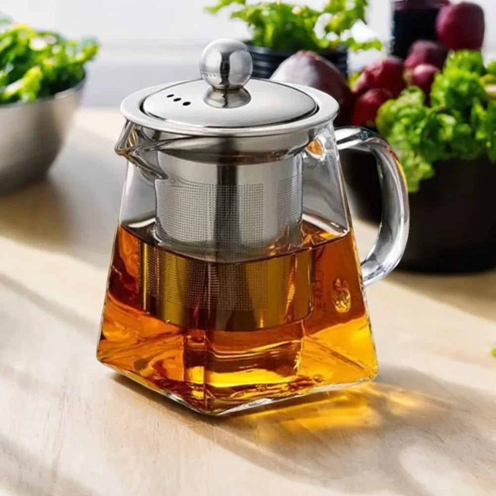 Teapot in Heat-Resistant Glass with Removable Infuser, Square Shape