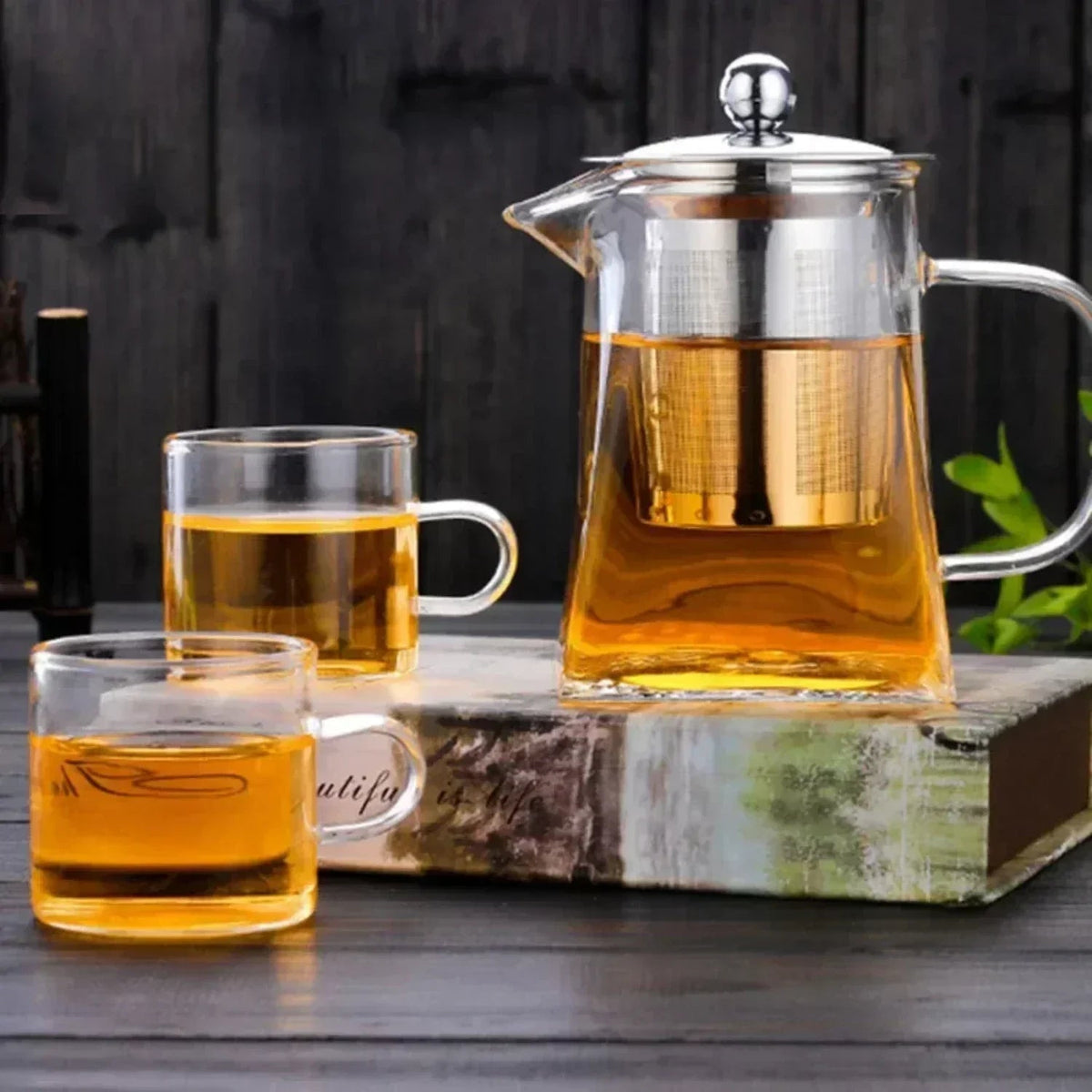 Teapot in Heat-Resistant Glass with Removable Infuser, Square Shape