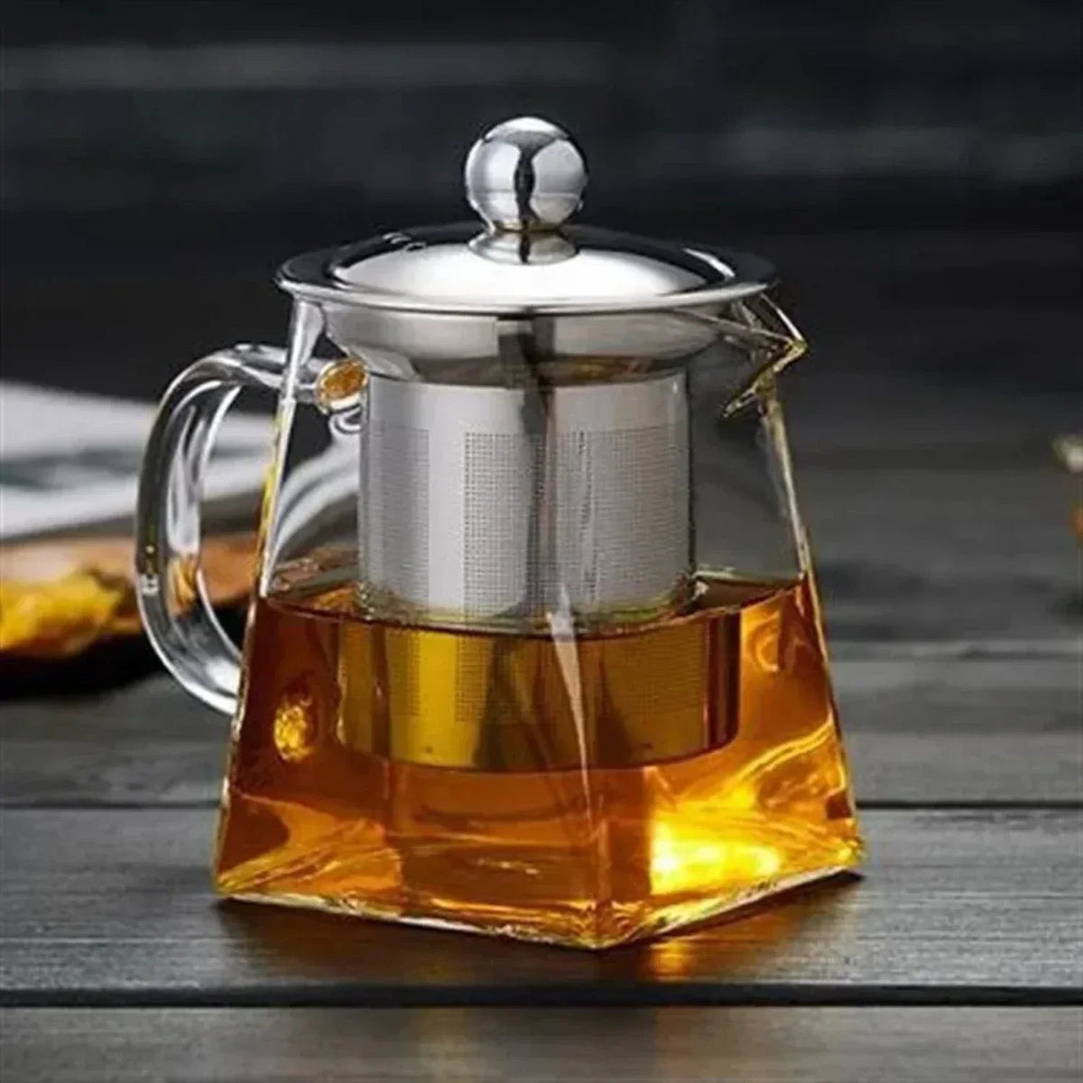 Teapot in Heat-Resistant Glass with Removable Infuser, Square Shape
