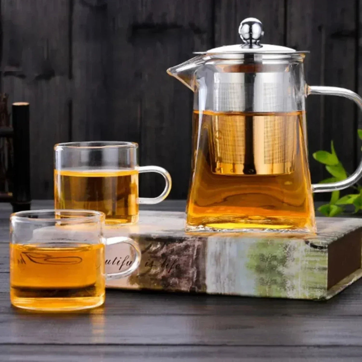 Teapot in Heat-Resistant Glass with Removable Infuser, Square Shape