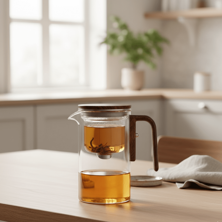 Teapot with Stainless Steel Filter, Heat-Resistant Body and Drip-Free Spout