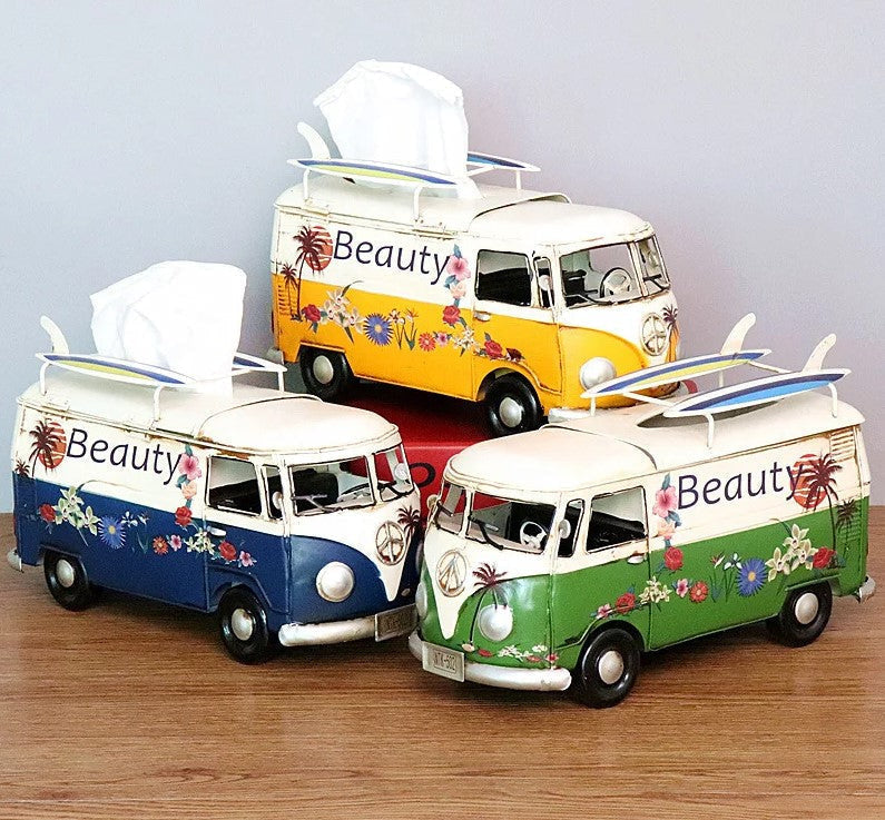 Tissue Box Cover in Handcrafted Iron, Retro Bus Shape