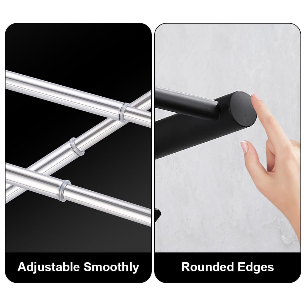 Towel Rack in 304 Stainless Steel, Extendable, Wall-Mounted with Hooks