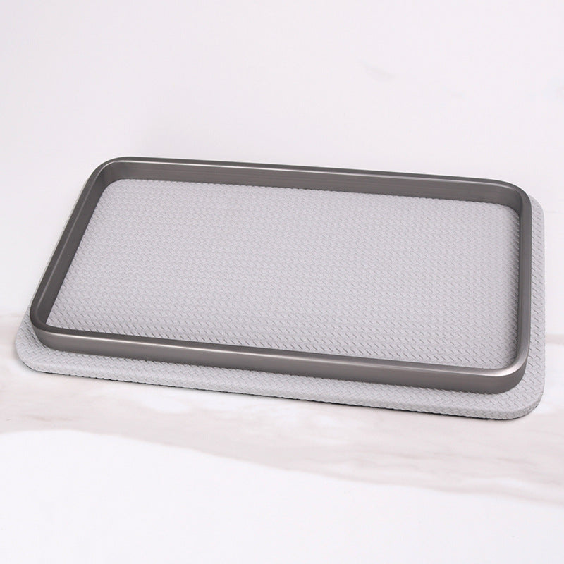 Tray in Embossed Leather with Metal Frame, Rectangular Decorative Tray