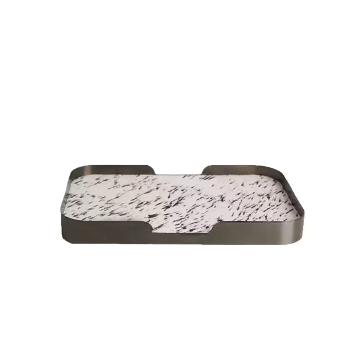 Tray in Natural Horsehide with Stainless Steel Frame, Rectangular