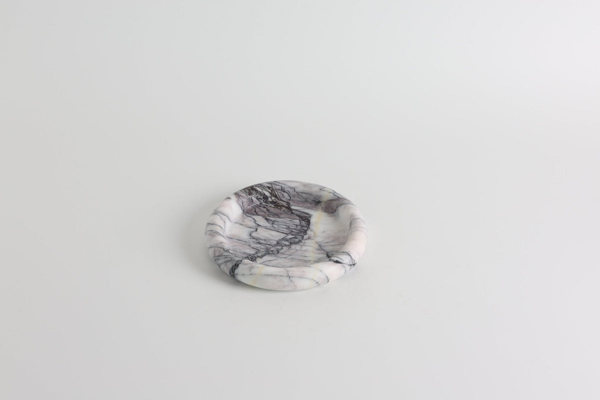 Tray in Natural Stone, Round and Polished with a Raised Rim