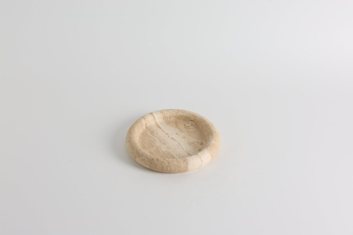 Tray in Natural Stone, Round and Polished with a Raised Rim