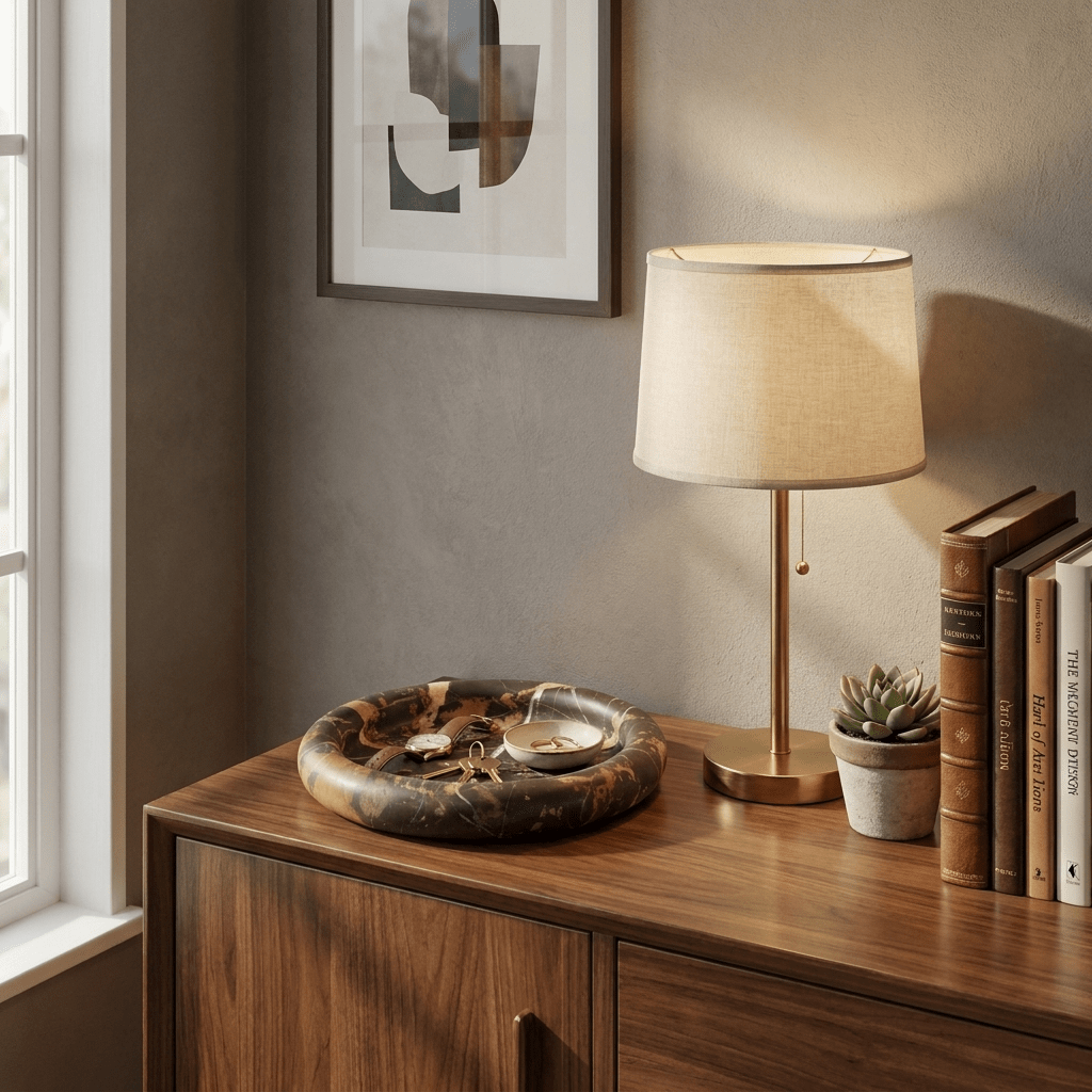 Tray in Natural Stone, Round and Polished with a Raised Rim