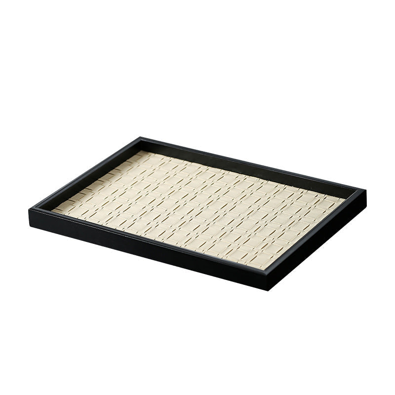 Tray in Woven Leather with Lacquered Wood Frame, Rectangular