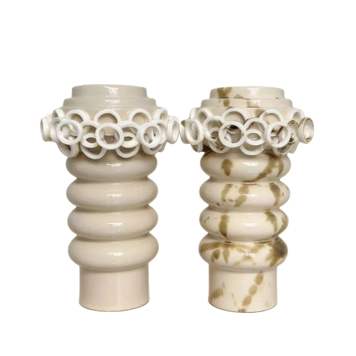 Vase in Glossy Glazed Ceramic with Hand-Shaped Ring Decoration