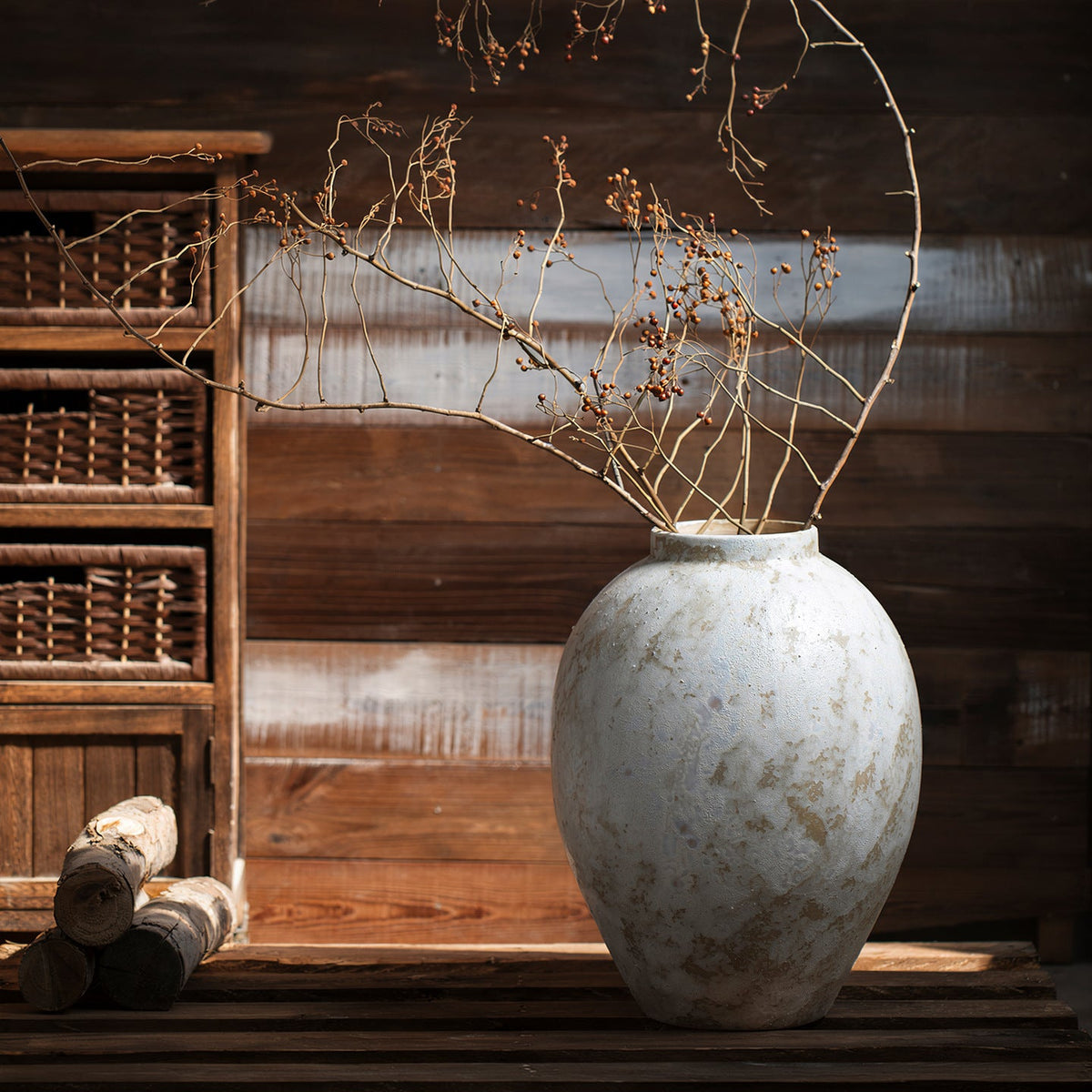Vase in Hand-Glazed Ceramic with Rounded Form, Wabi-Sabi Style