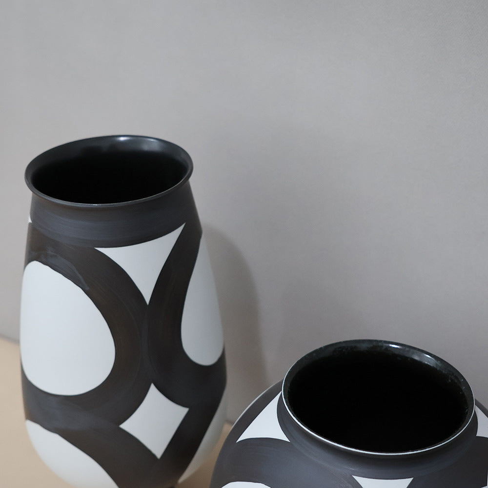 Vase in Hand-Painted Stoneware, Rounded Form with Matt Glaze