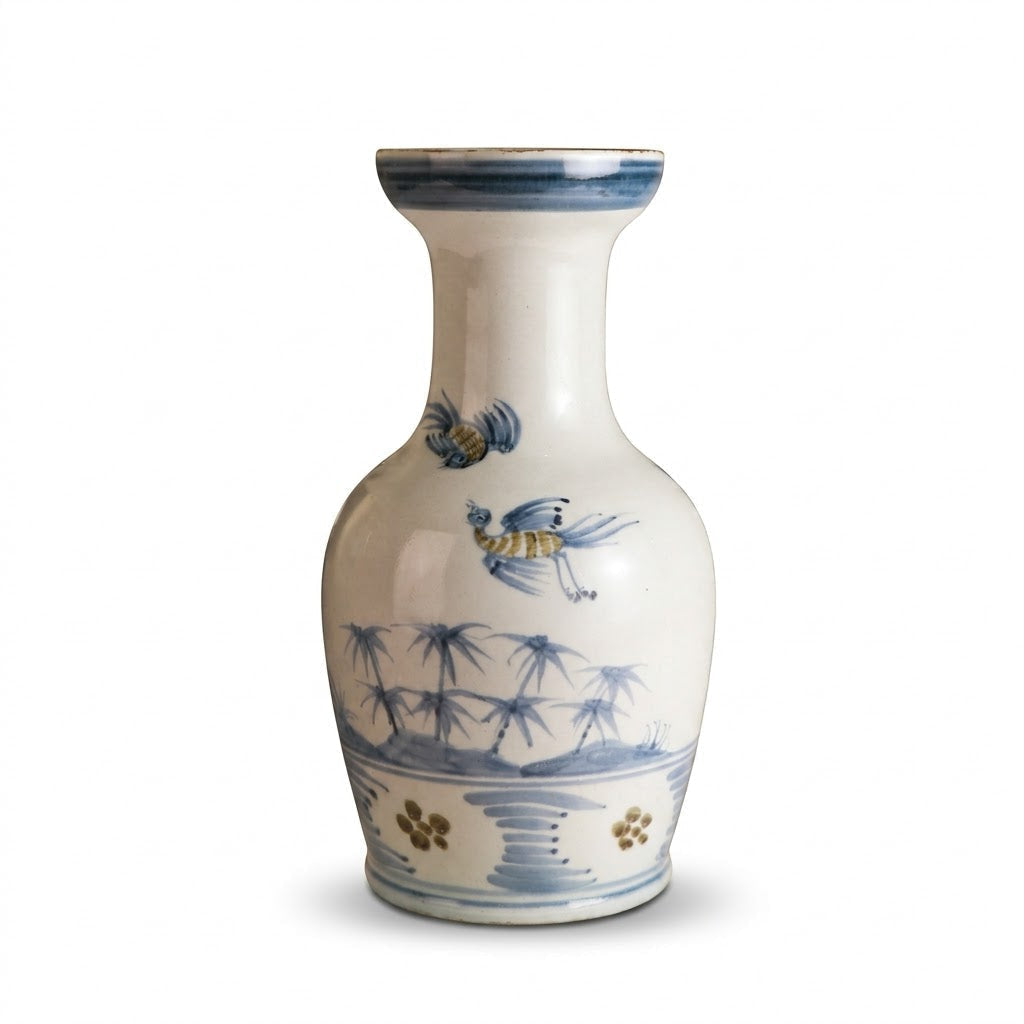Vase in High-Fired Ceramic with Hand-Painted Motifs and Glaze